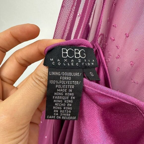 Vintage BCBG MaxAzria 90's/Y2k Pink Mesh Beaded Sleeveless Wrap Midi Dress S - Picture 10 of 10